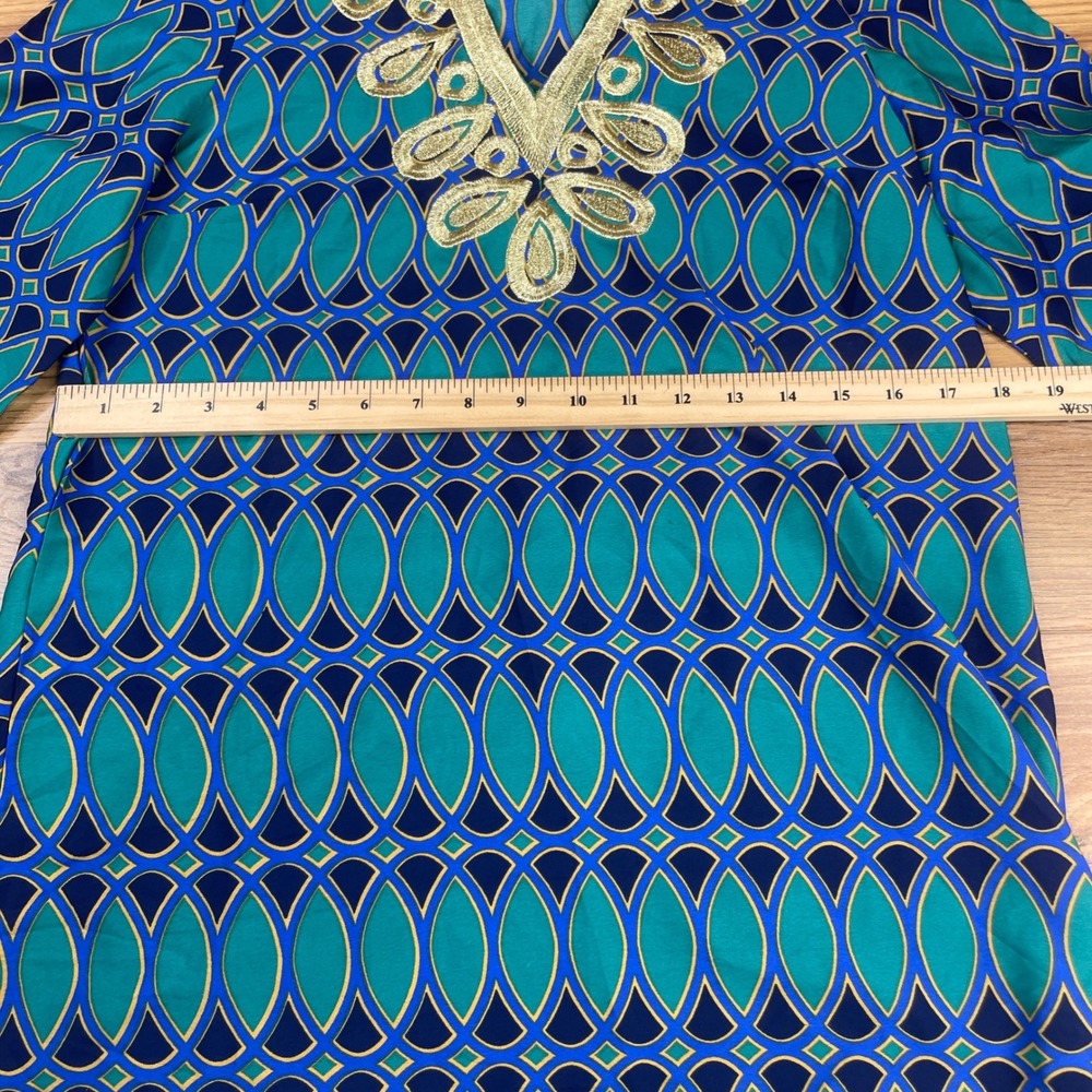 Mud Pie Women's Tunic Top, Geometric Print, Gold Embroidered V-Neck, Size S - Picture 8 of 15